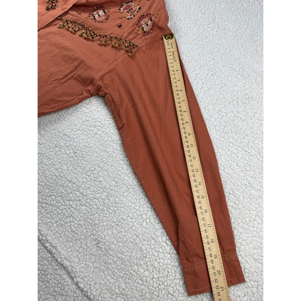 Vintage 90s Short Circuit Embroidered Beaded Western Shirt Brown Boho Medium NWT - Picture 9 of 12